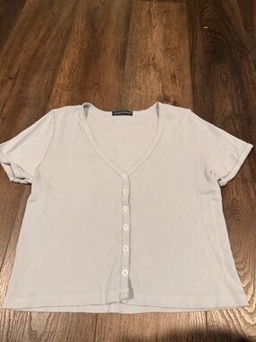 Brandy Melville Light Blue Ribbed V-Neck Button Front Top